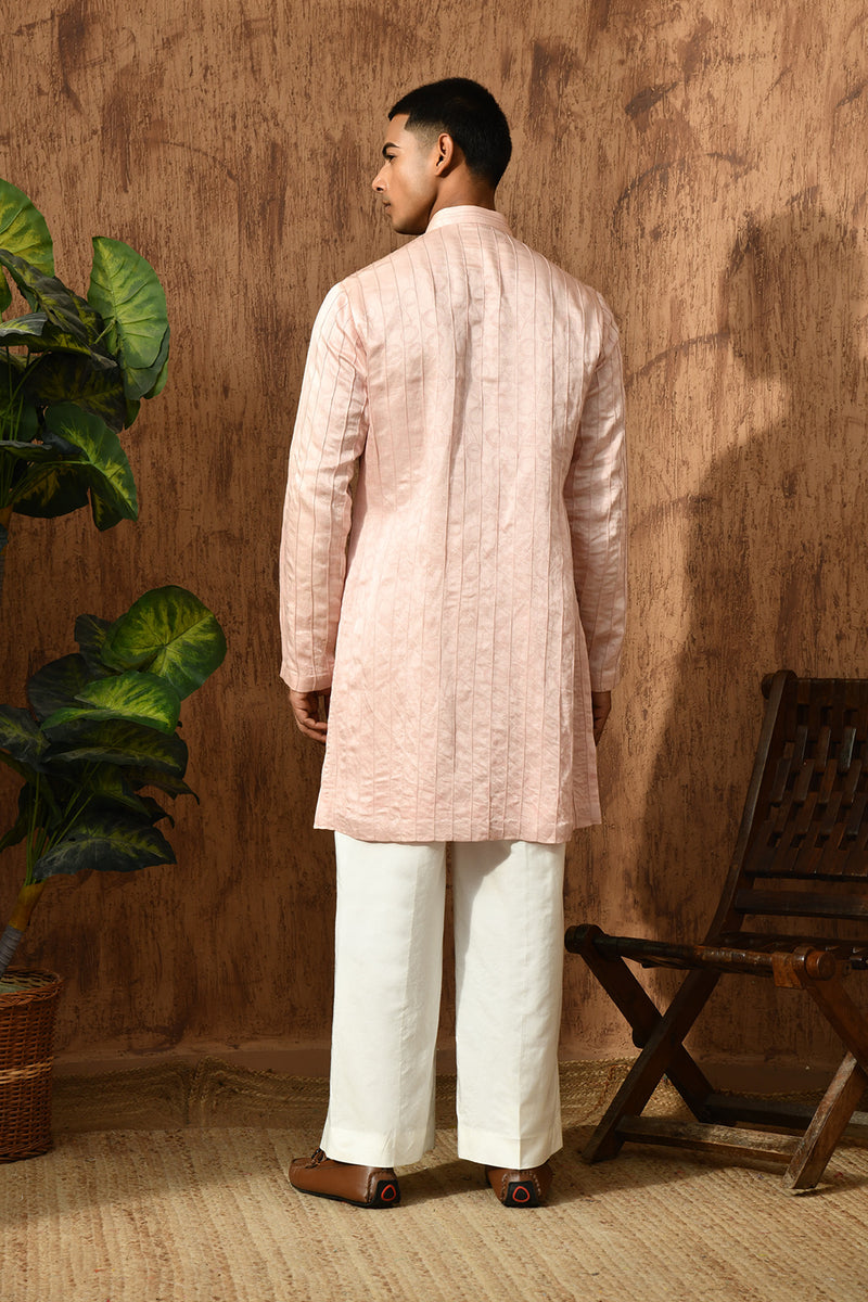 PINK LINEN SATIN mens kurta pant with zardozi