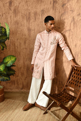 PINK LINEN SATIN mens kurta pant with zardozi
