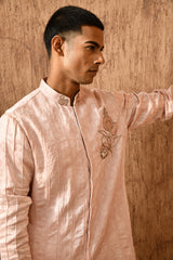 PINK LINEN SATIN mens kurta pant with zardozi