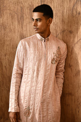 PINK LINEN SATIN mens kurta pant with zardozi