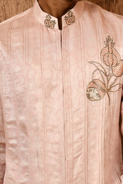 PINK LINEN SATIN mens kurta pant with zardozi