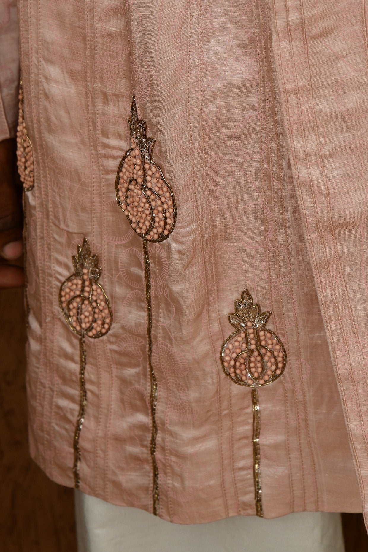 PINK LINEN SATIN mens kurta pant with zardozi