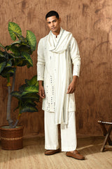 IVORY GEORGETTE mens kurta pant with mirrorwork