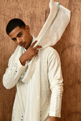 IVORY GEORGETTE mens kurta pant with mirrorwork