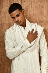 IVORY GEORGETTE mens kurta pant with mirrorwork
