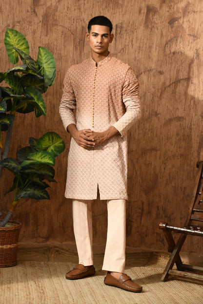 ROSE GOLD GEORGETTE mens kurta pajama with threadwork
