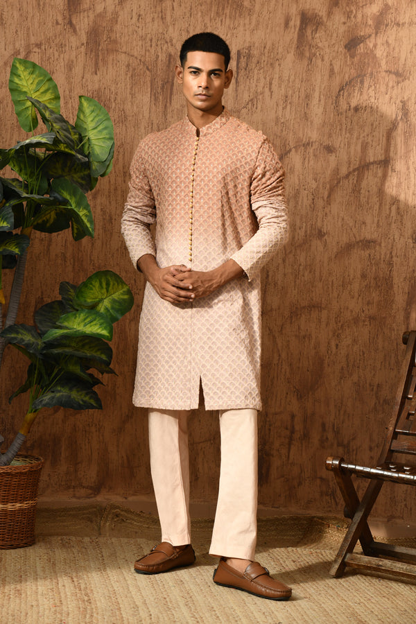 ROSE GOLD GEORGETTE mens kurta pajama with threadwork