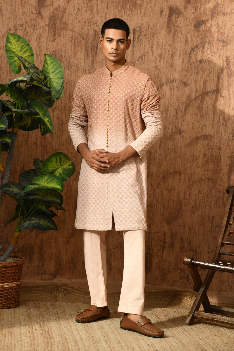 ROSE GOLD GEORGETTE mens kurta pajama with threadwork