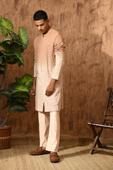 ROSE GOLD GEORGETTE mens kurta pajama with threadwork