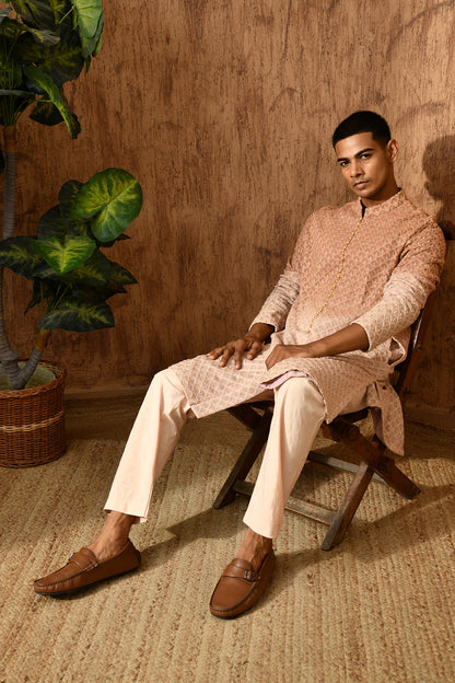 ROSE GOLD GEORGETTE mens kurta pajama with threadwork