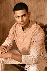 ROSE GOLD GEORGETTE mens kurta pajama with threadwork