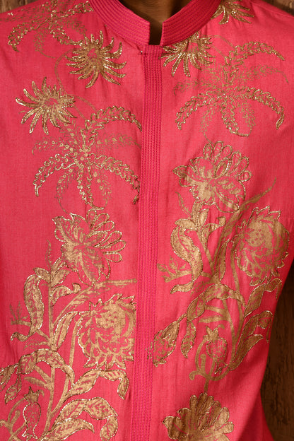 PINK COTTON TUSSER mens kurta salwar with block printing and pitta work