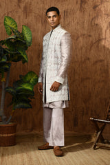 LAVENDER LINEN SATIN mens indowestern set with threadwork and zardozi