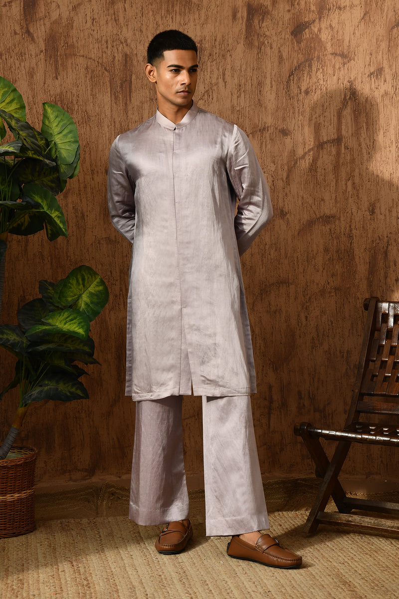 LAVENDER LINEN SATIN mens indowestern set with threadwork and zardozi