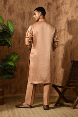 ROSE GOLD LINEN SATIN mens kurta pajama with pittawork