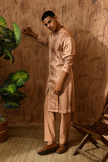 ROSE GOLD LINEN SATIN mens kurta pajama with pittawork