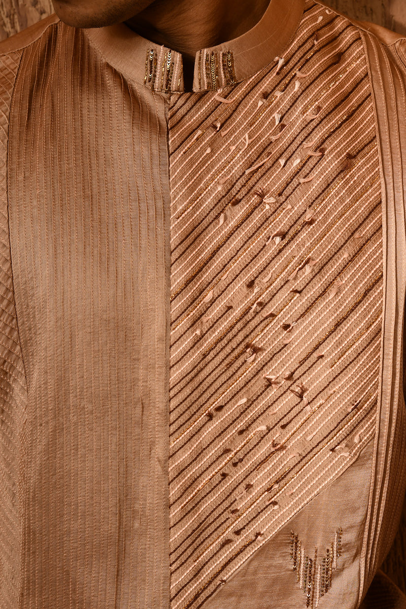 ROSE GOLD LINEN SATIN mens kurta pajama with pittawork