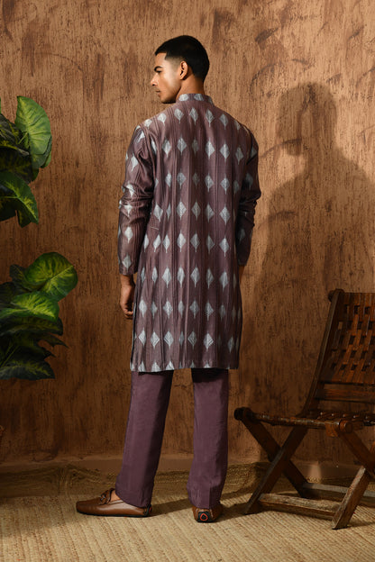 WINE CHANDERI mens kurta pajama with 3d embroidery