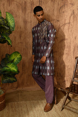 WINE CHANDERI mens kurta pajama with 3d embroidery