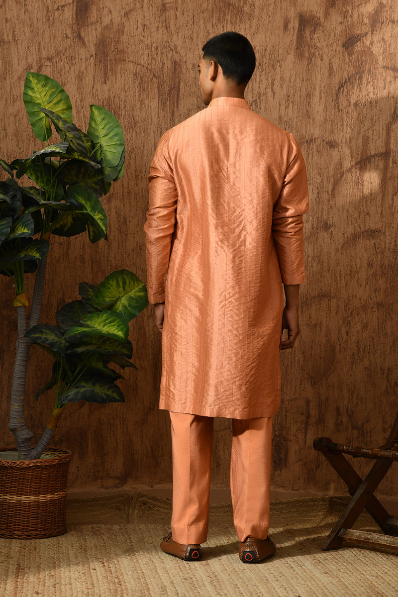 PEACH CHANDERI mens kurta pajama with pittawork