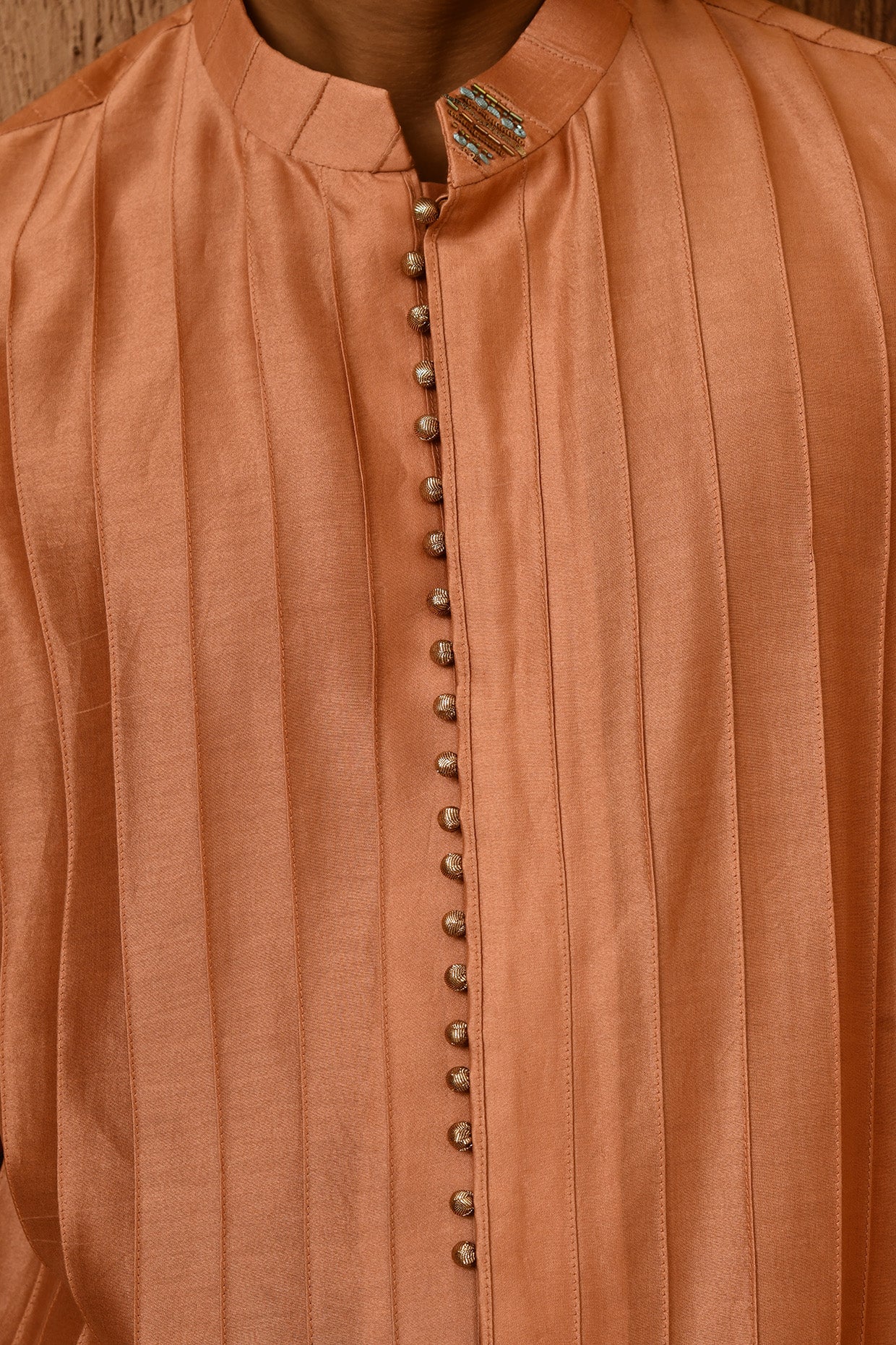 PEACH CHANDERI mens kurta pajama with pittawork