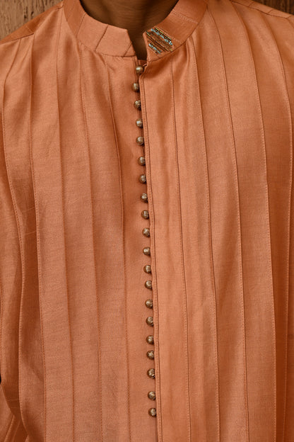 PEACH CHANDERI mens kurta pajama with pittawork
