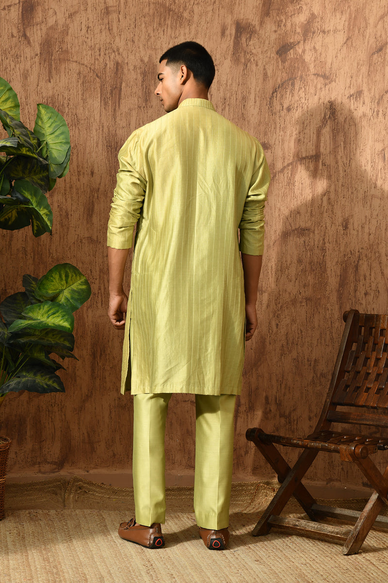 GREEN CHANDERI mens kurta pajama with zardozi