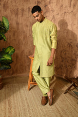 GREEN CHANDERI mens kurta pajama with zardozi