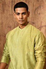 GREEN CHANDERI mens kurta pajama with zardozi