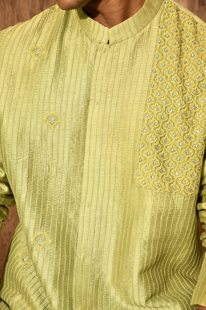 GREEN CHANDERI mens kurta pajama with zardozi