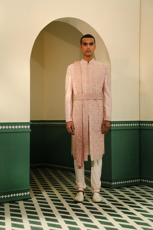 Raw silk sherwani with cotton silk kurta SW1420