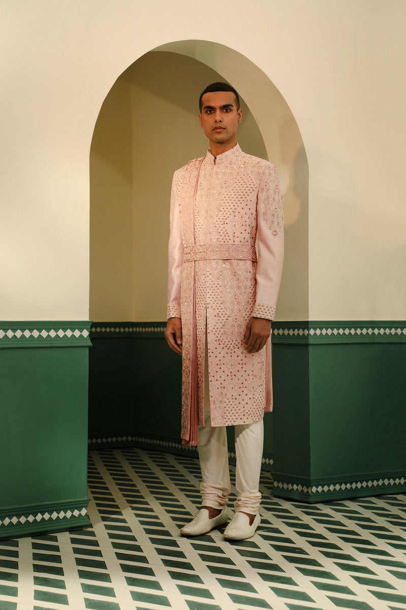 Raw silk sherwani with cotton silk kurta SW1420