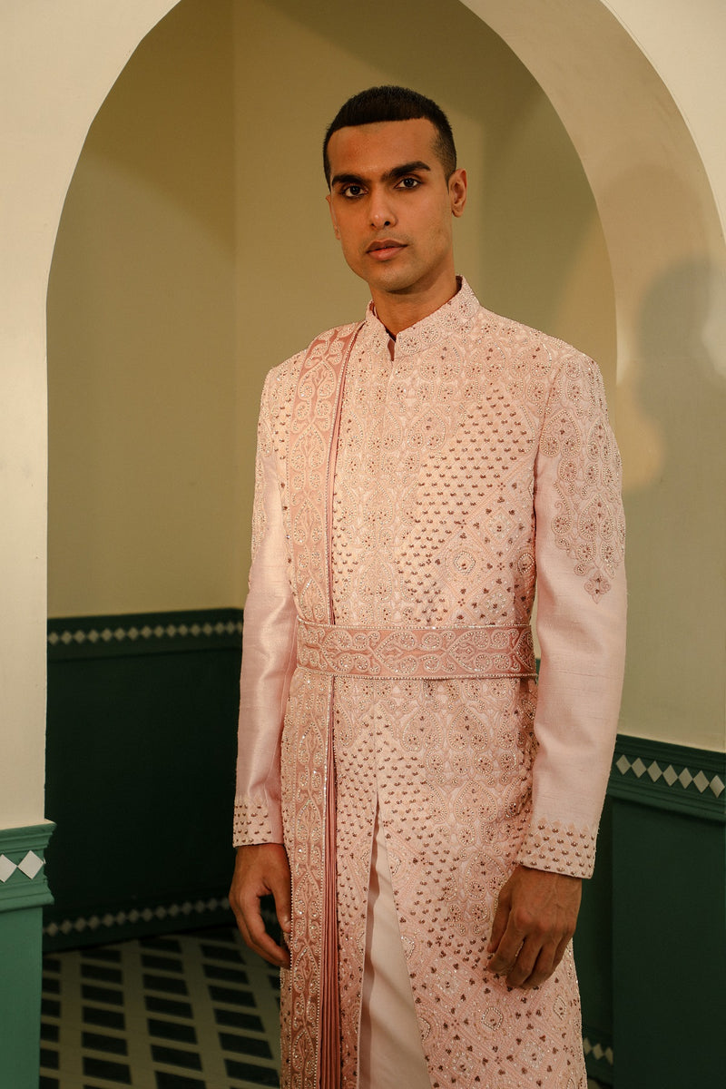 Raw silk sherwani with cotton silk kurta SW1420