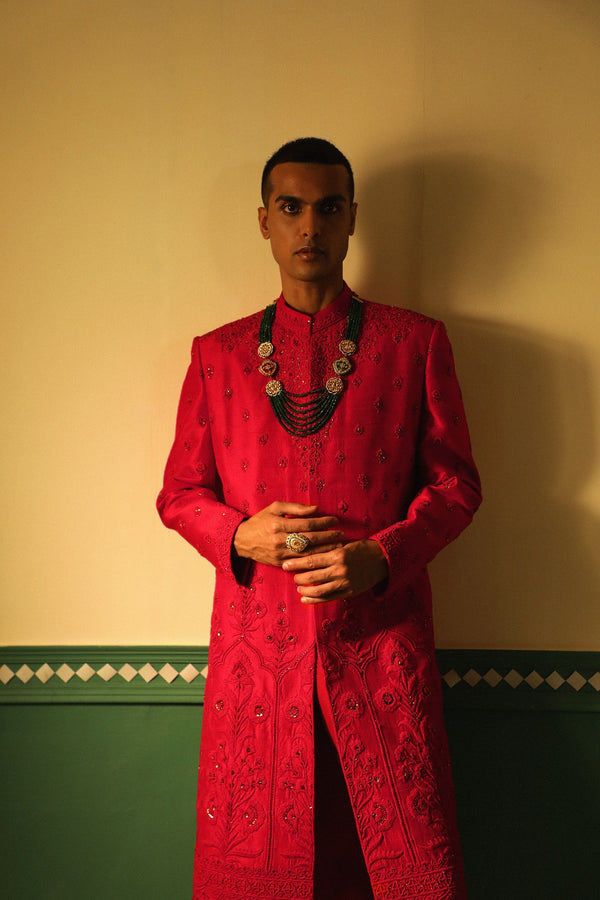 Raw silk sherwani adorned with intricate dori work SW1433