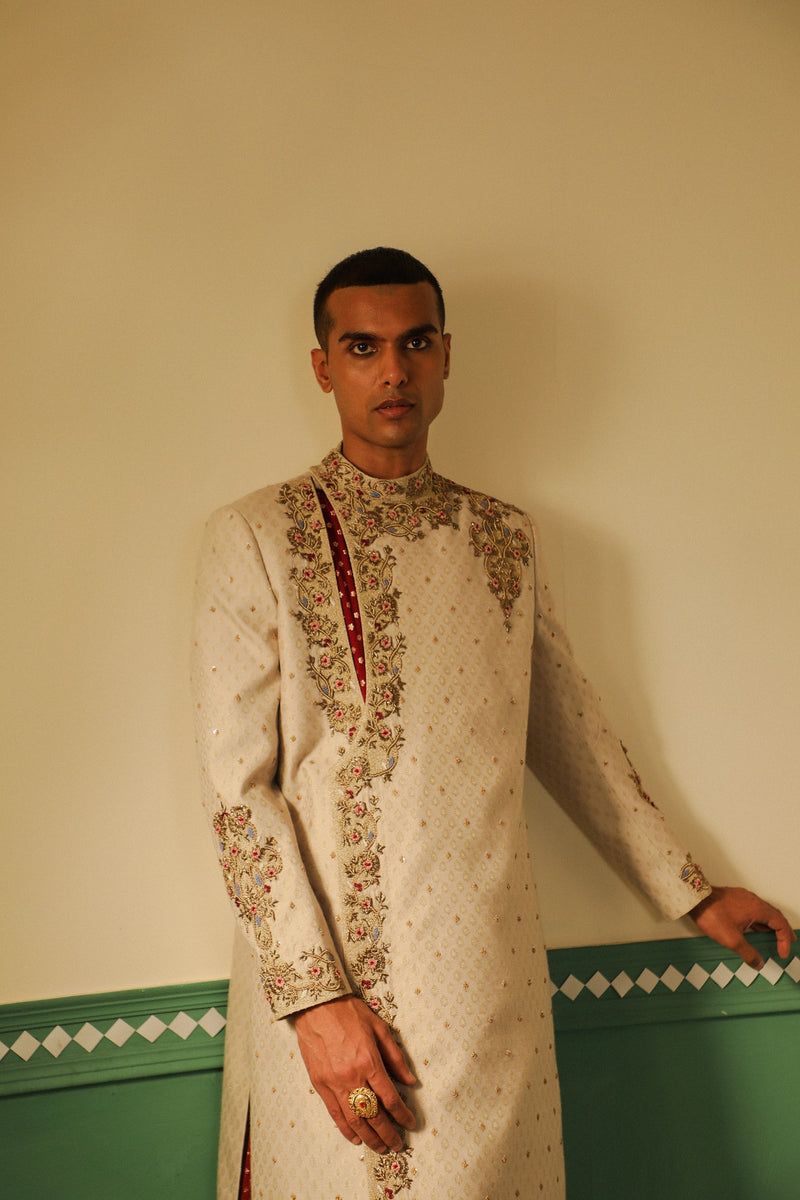 Hand-embroidered angrakha style sherwani SW1432