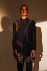 Navy blue raw silk Indo-Western IW2211