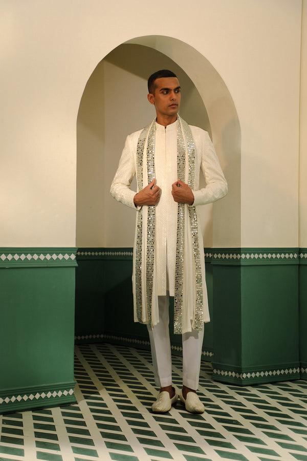 Off white chanderi sherwani SW1399