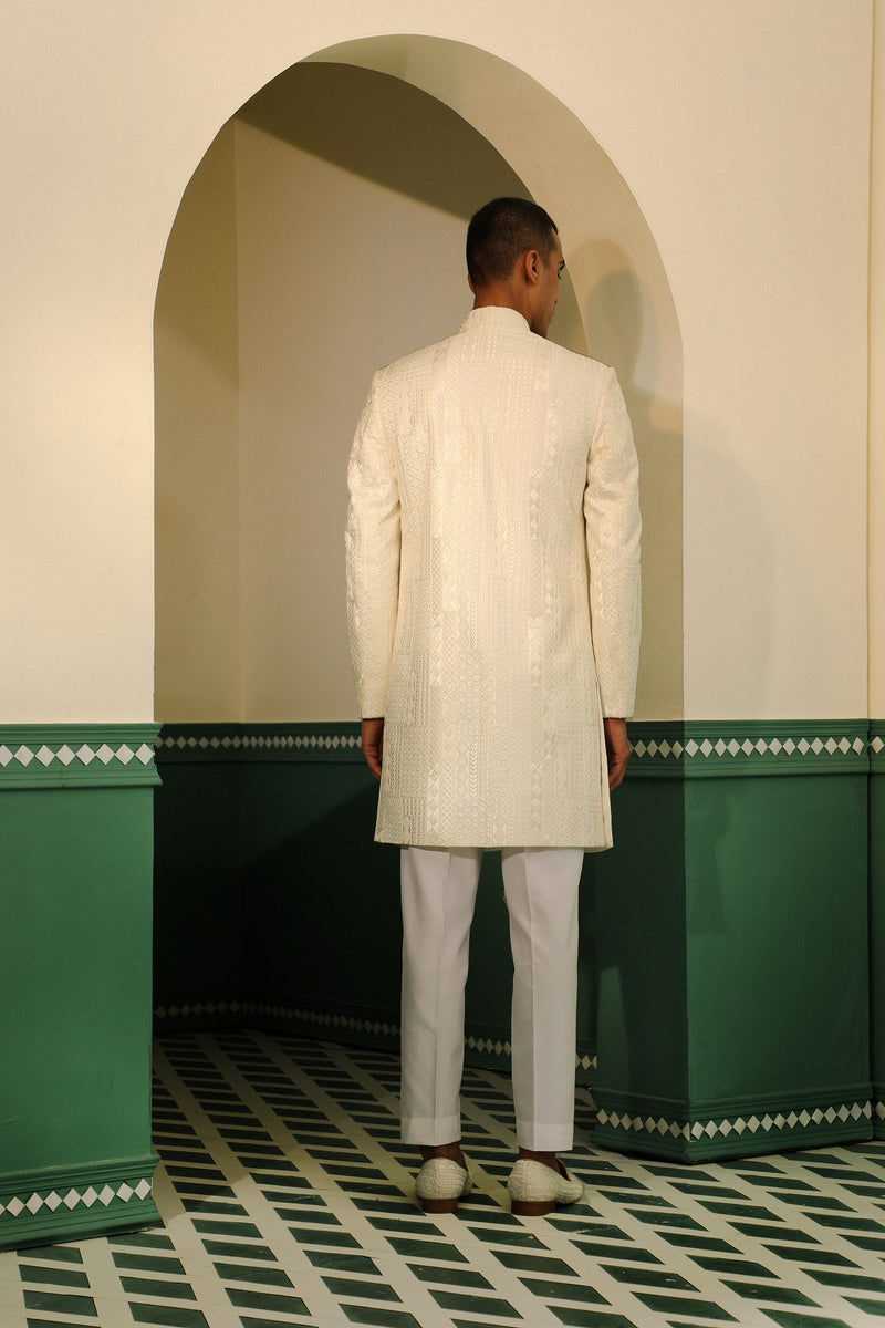 Off white chanderi sherwani SW1399