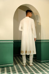 Linen satin sherwani , showcasing the beauty of block print SW1406