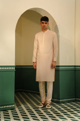 Raw silk sherwani in a soft pink hue, featuring intricate hand embroidery SW1403